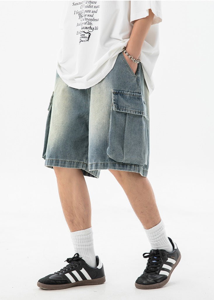 Washed Denim Cargo Shorts - Rick Circus