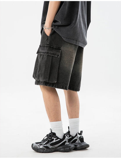 Washed Denim Cargo Shorts - Rick Circus