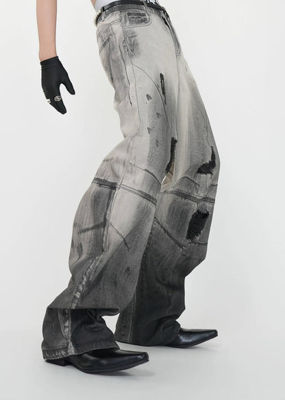 Washed Destroyed Wide - Leg Jeans - Rick Circus