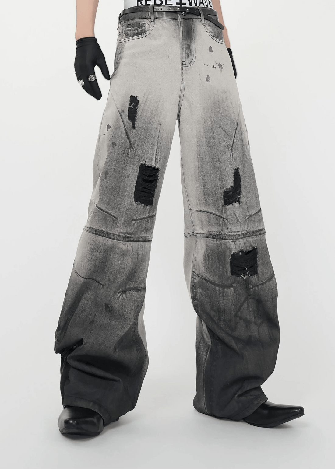 Washed Destroyed Wide - Leg Jeans - Rick Circus