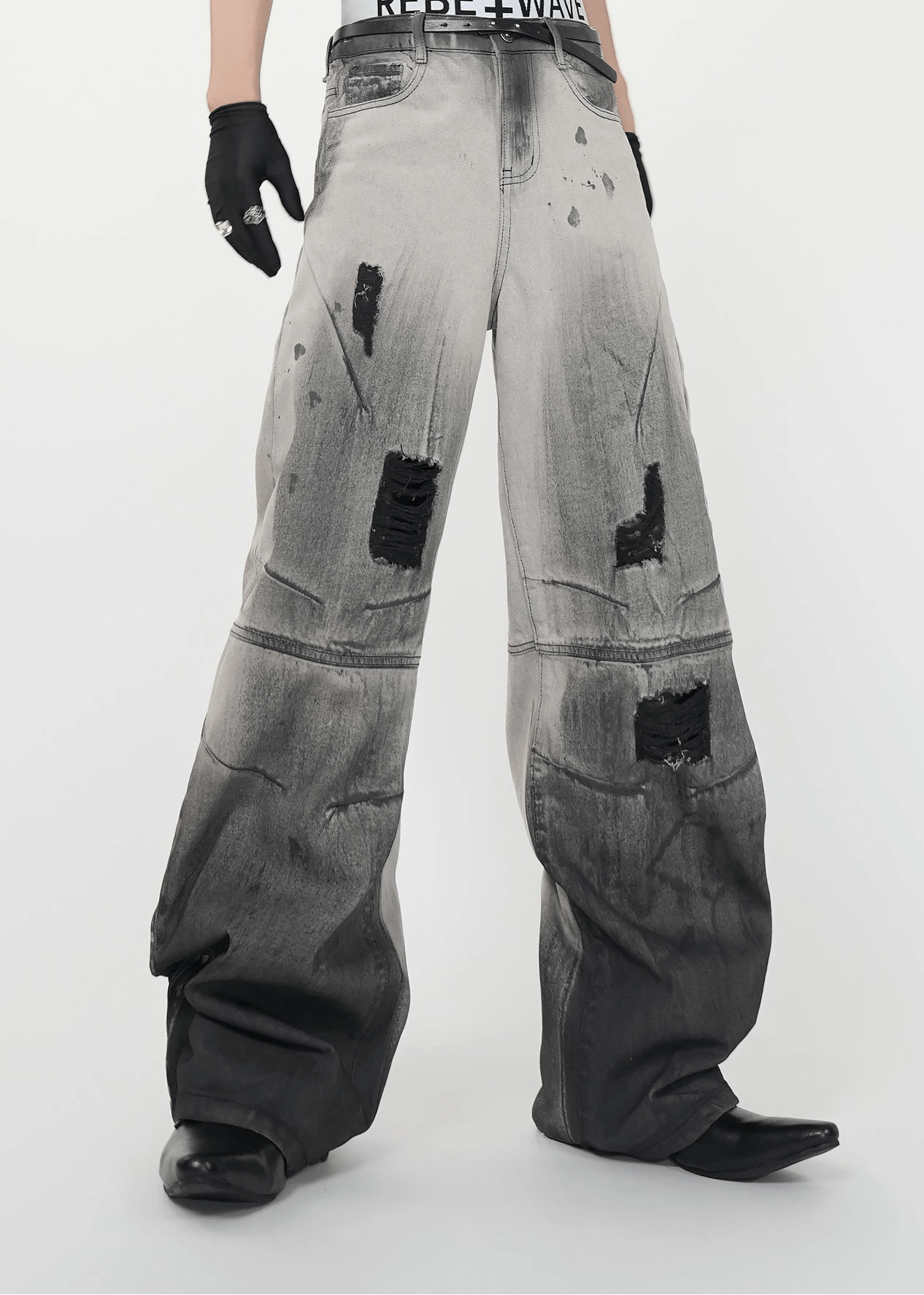 Washed Destroyed Wide - Leg Jeans - Rick Circus