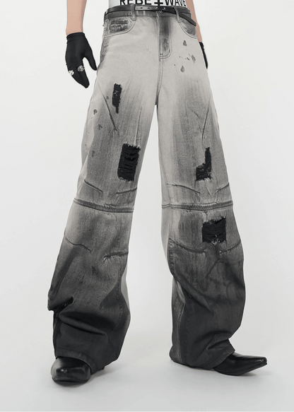 Washed Destroyed Wide - Leg Jeans - Rick Circus