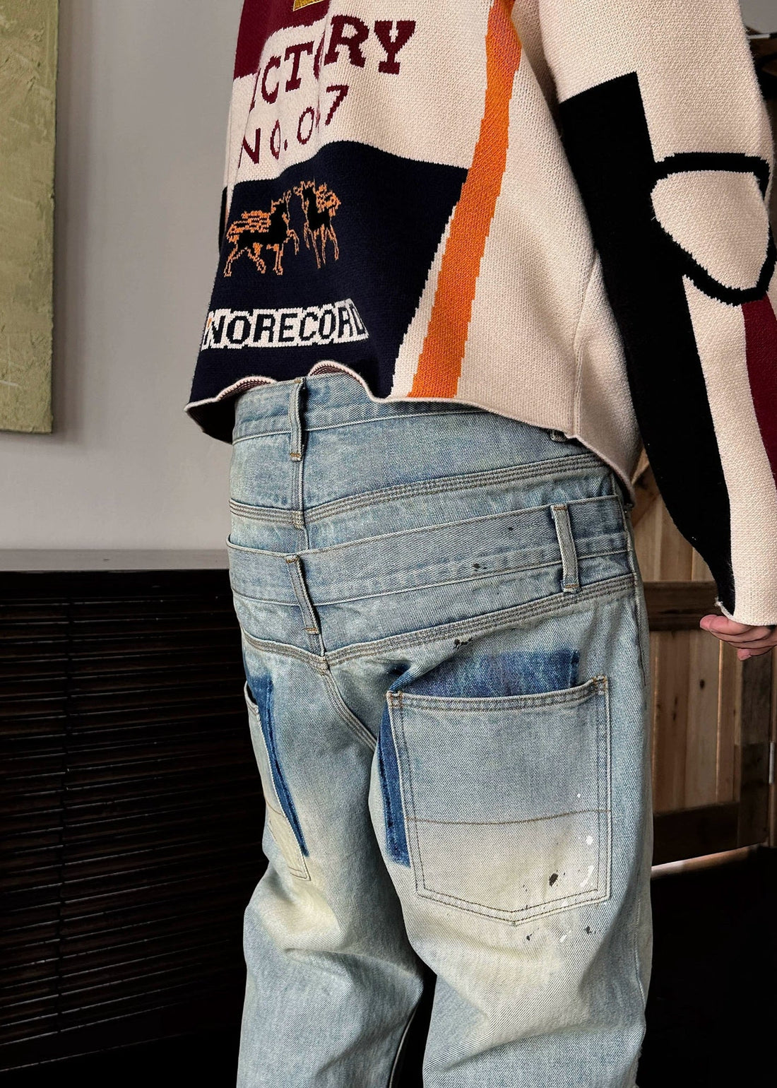 Washed Double Waistband Jeans - Rick Circus