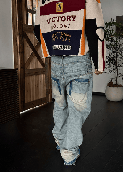 Washed Double Waistband Jeans - Rick Circus