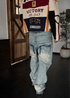 Washed Double Waistband Jeans - Rick Circus