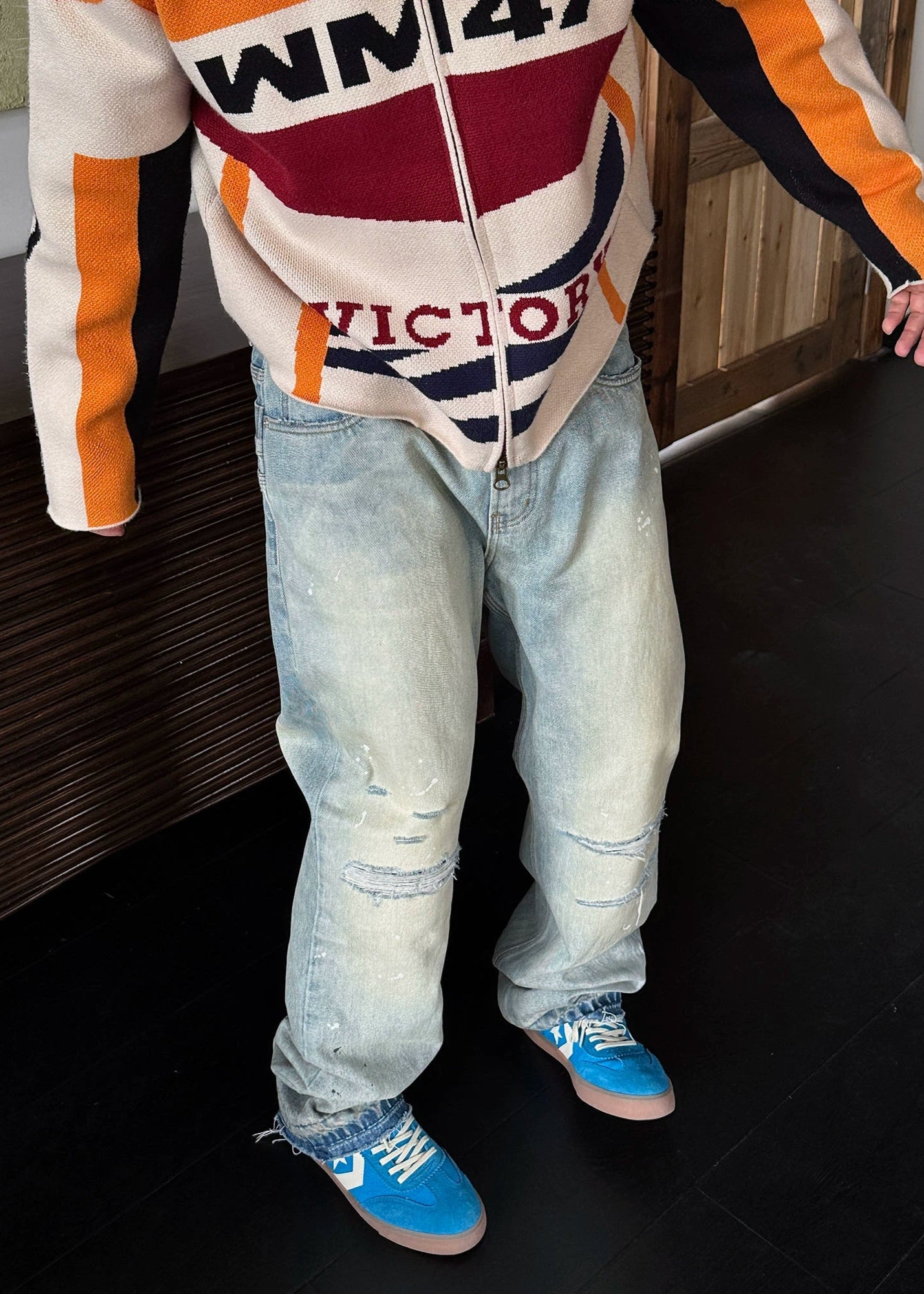 Washed Double Waistband Jeans - Rick Circus