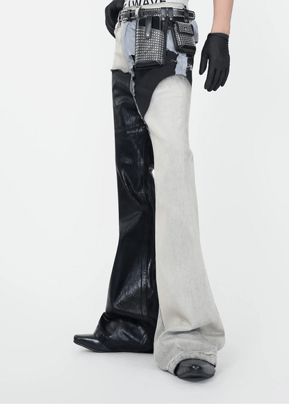 Wax - Coated Patchwork Flared Jeans - Rick Circus