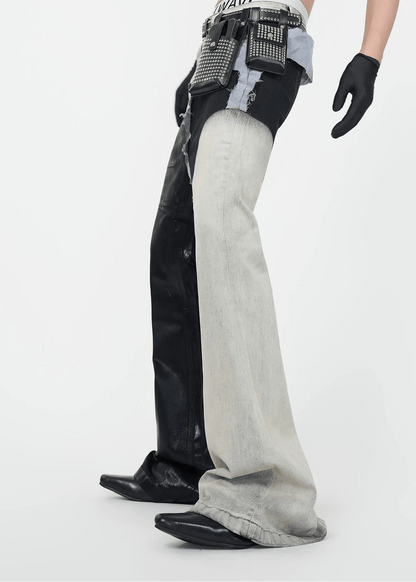 Wax - Coated Patchwork Flared Jeans - Rick Circus