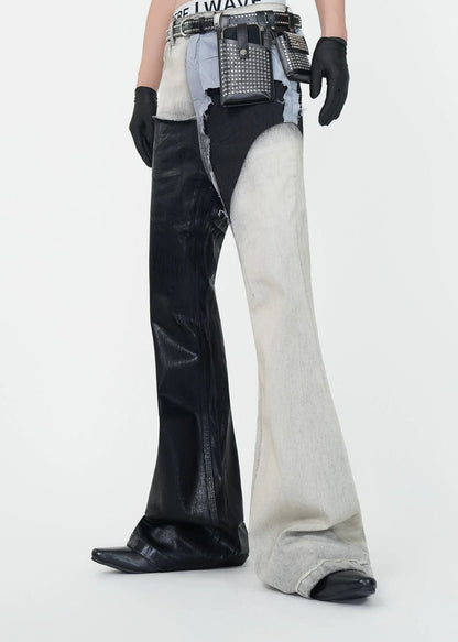 Wax - Coated Patchwork Flared Jeans - Rick Circus