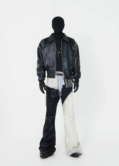 Wax - Coated Patchwork Flared Jeans - Rick Circus