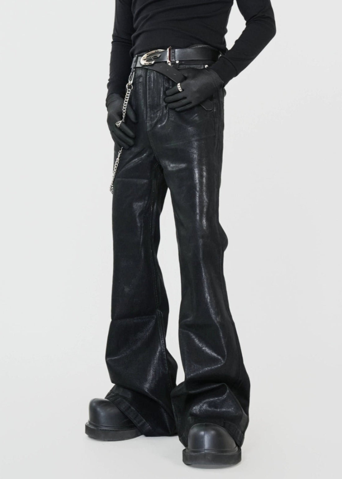 Wax - Coated Stretch Flared Jeans - Rick Circus