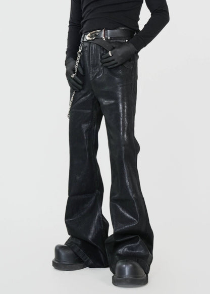 Wax - Coated Stretch Flared Jeans - Rick Circus