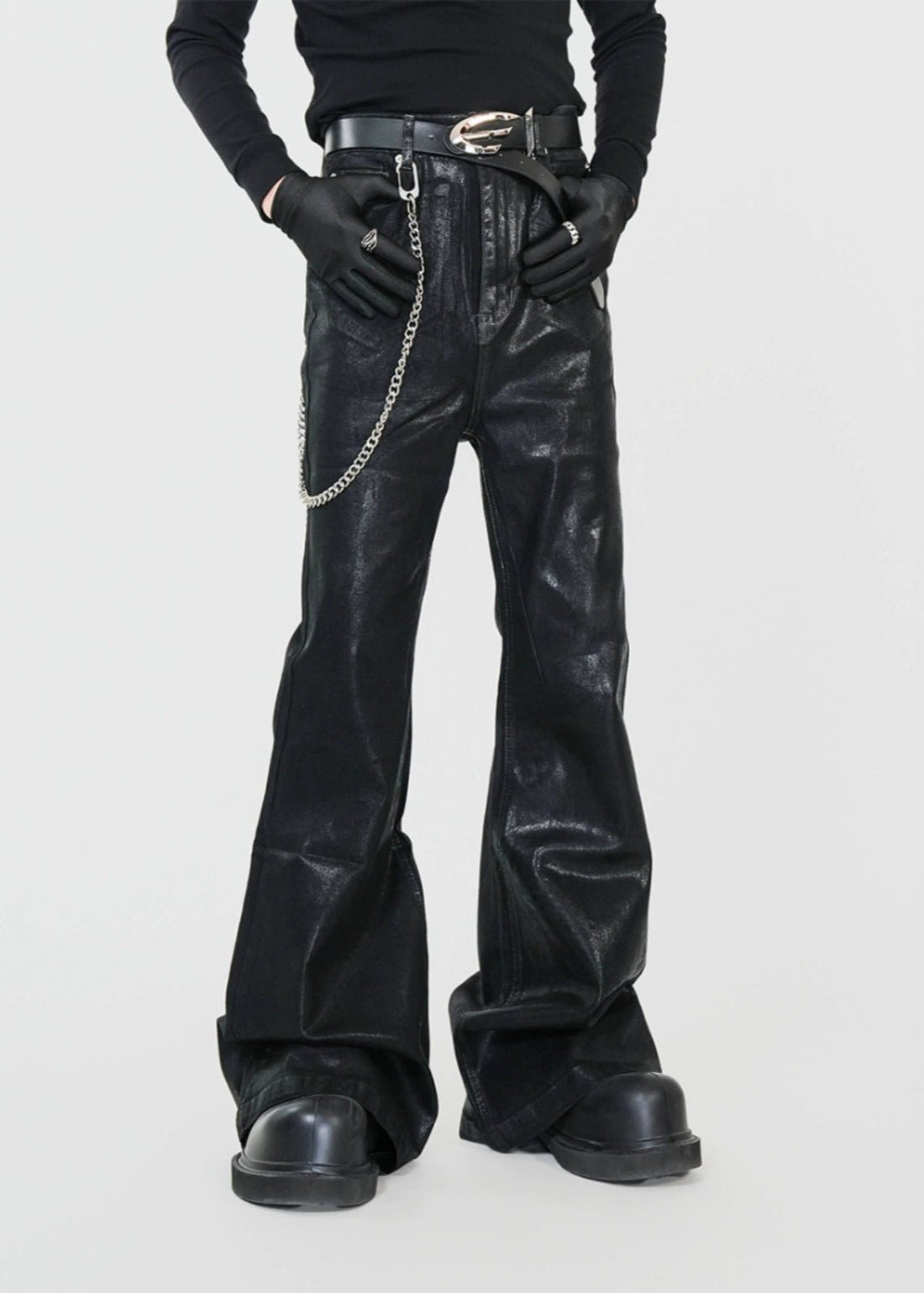 Wax - Coated Stretch Flared Jeans - Rick Circus