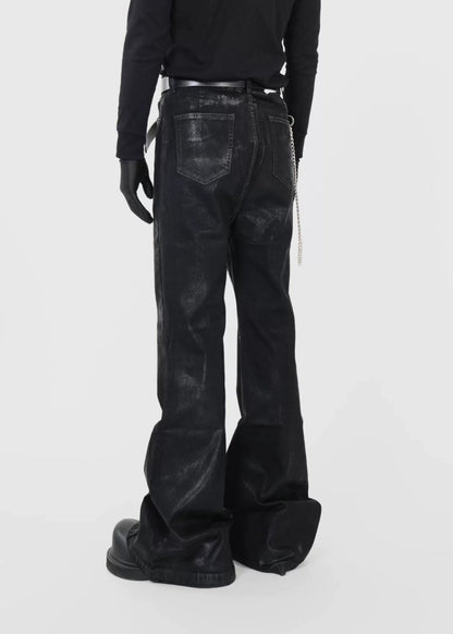 Wax - Coated Stretch Flared Jeans - Rick Circus