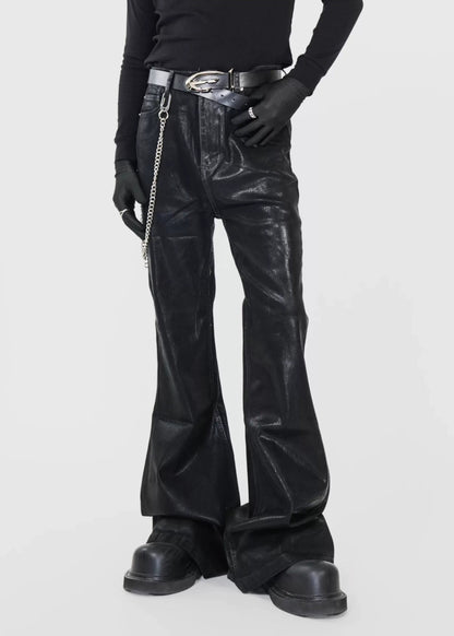 Wax - Coated Stretch Flared Jeans - Rick Circus