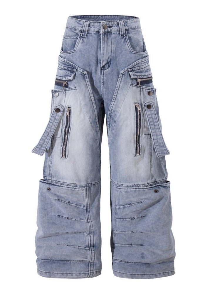 Wide Leg Cargo Denim Pants - Rick Circus