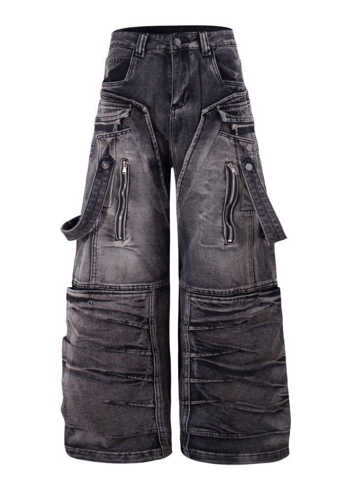 Wide Leg Cargo Denim Pants - Rick Circus