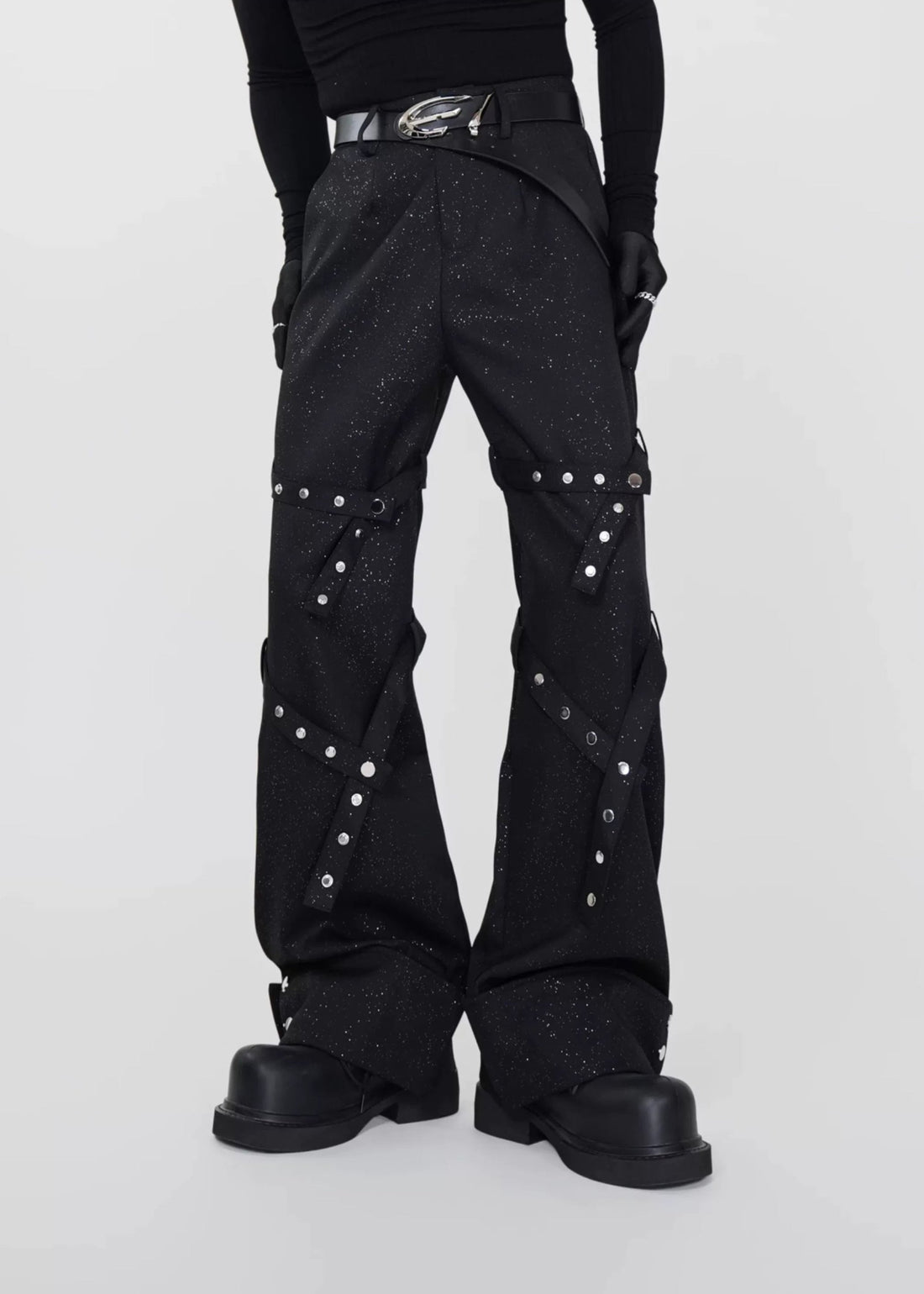 Wide - Leg Glitter Pants with Multi - Strap Detailing - Rick Circus