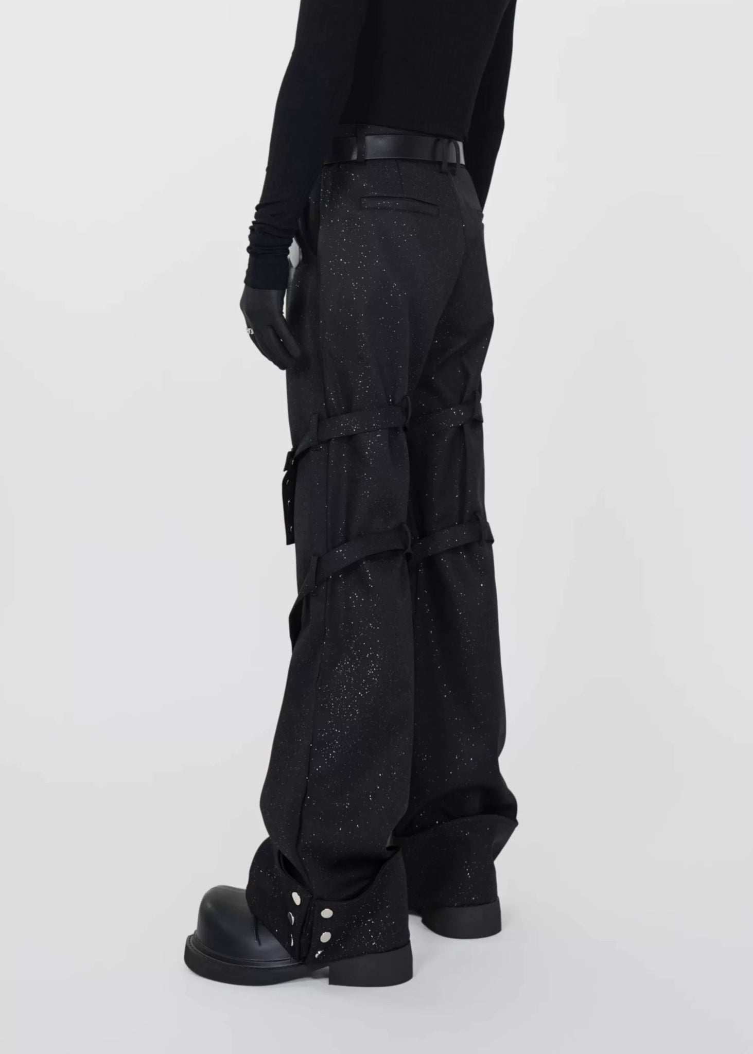 Wide - Leg Glitter Pants with Multi - Strap Detailing - Rick Circus