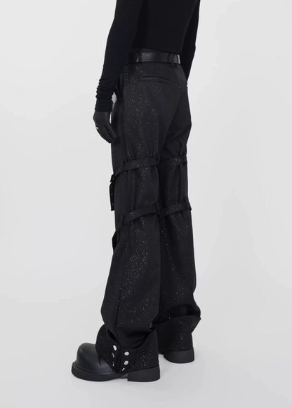 Wide - Leg Glitter Pants with Multi - Strap Detailing - Rick Circus