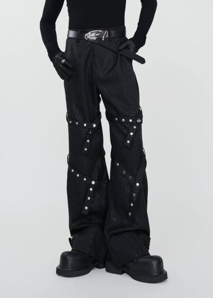 Wide - Leg Glitter Pants with Multi - Strap Detailing - Rick Circus