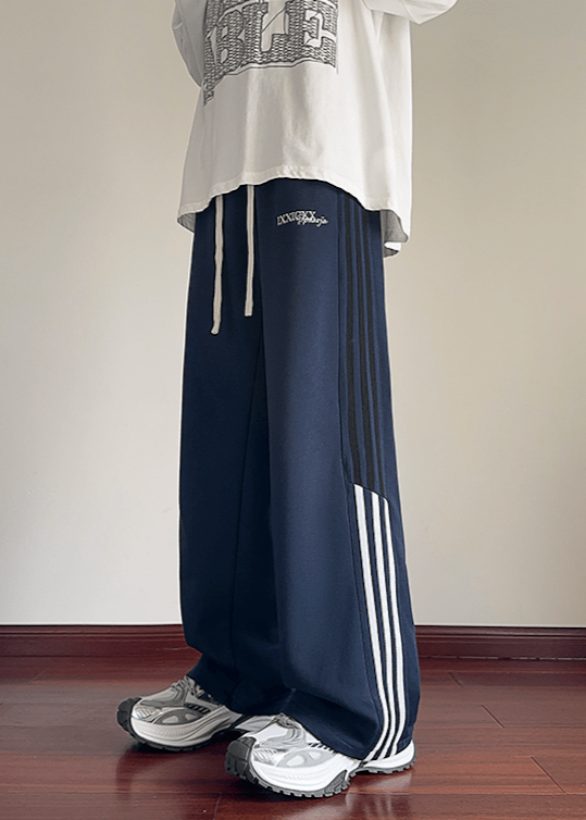 Wide - Leg Track Pants with Side Stripes - Rick Circus