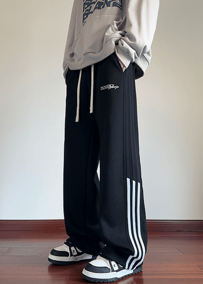 Wide - Leg Track Pants with Side Stripes - Rick Circus