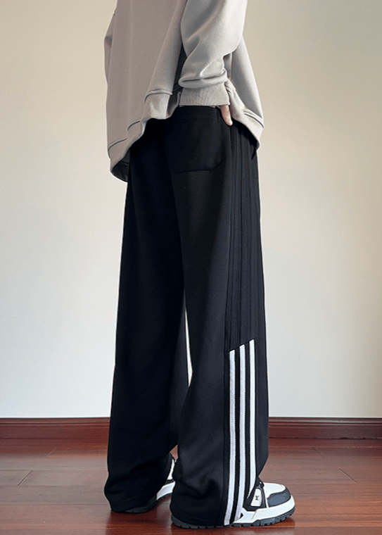 Wide - Leg Track Pants with Side Stripes - Rick Circus