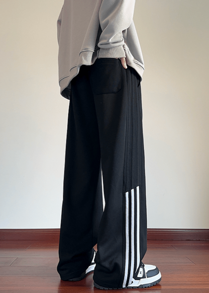 Wide - Leg Track Pants with Side Stripes - Rick Circus