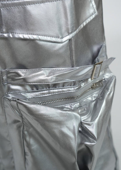 Y2K Silver Metallic Wide Leg Punk Trousers - Rick Circus
