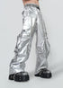 Y2K Silver Metallic Wide Leg Punk Trousers - Rick Circus