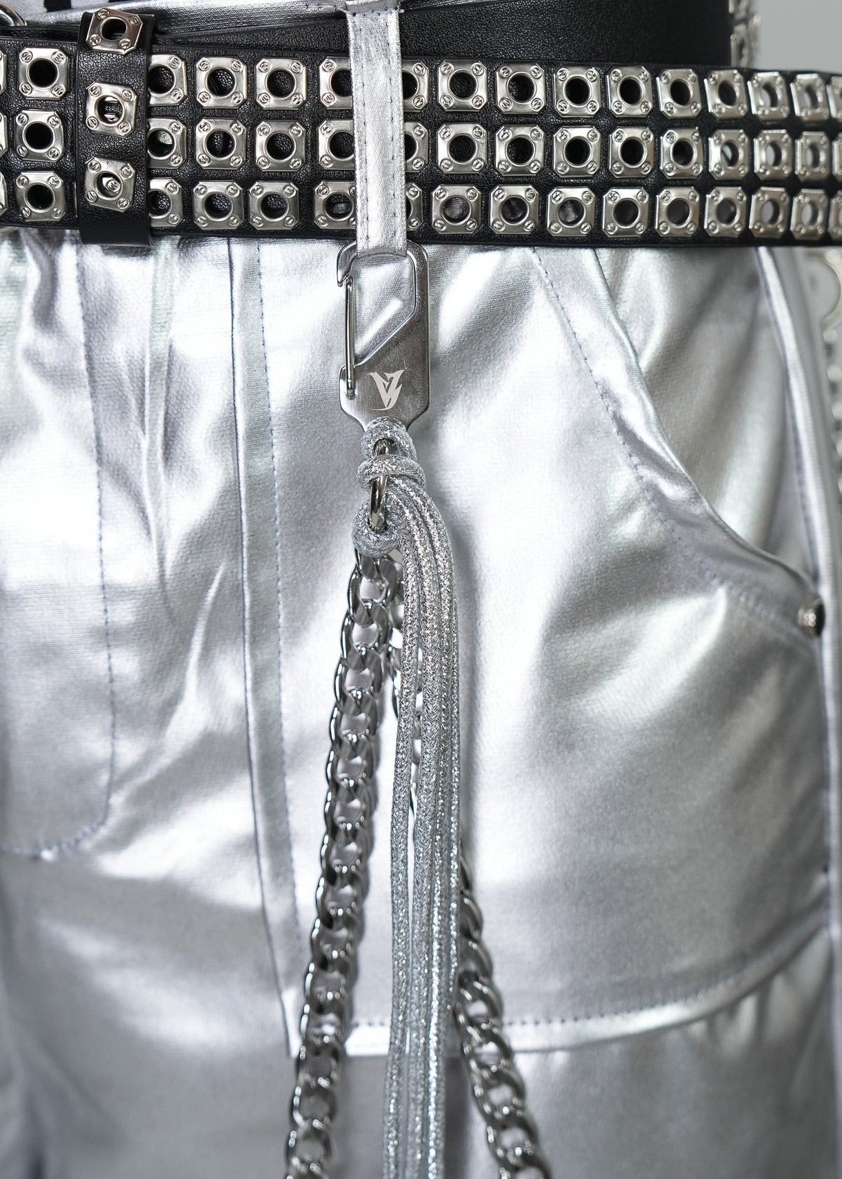 Y2K Silver Metallic Wide Leg Punk Trousers - Rick Circus