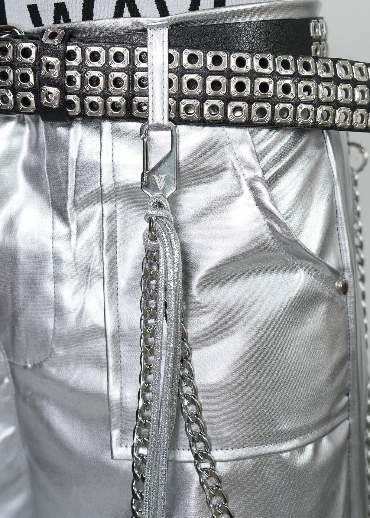 Y2K Silver Metallic Wide Leg Punk Trousers - Rick Circus